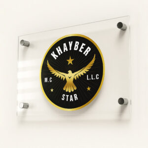 "Golden Paper Prints custom acrylic sign for office, shop, and business branding in Sharjah, Dubai, UAE."