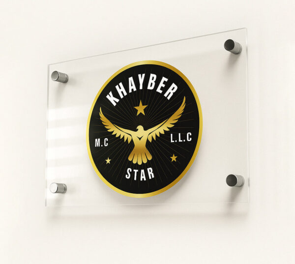 "Golden Paper Prints custom acrylic sign for office, shop, and business branding in Sharjah, Dubai, UAE."