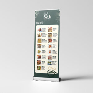 Custom printed roll-up banner for events and promotions.